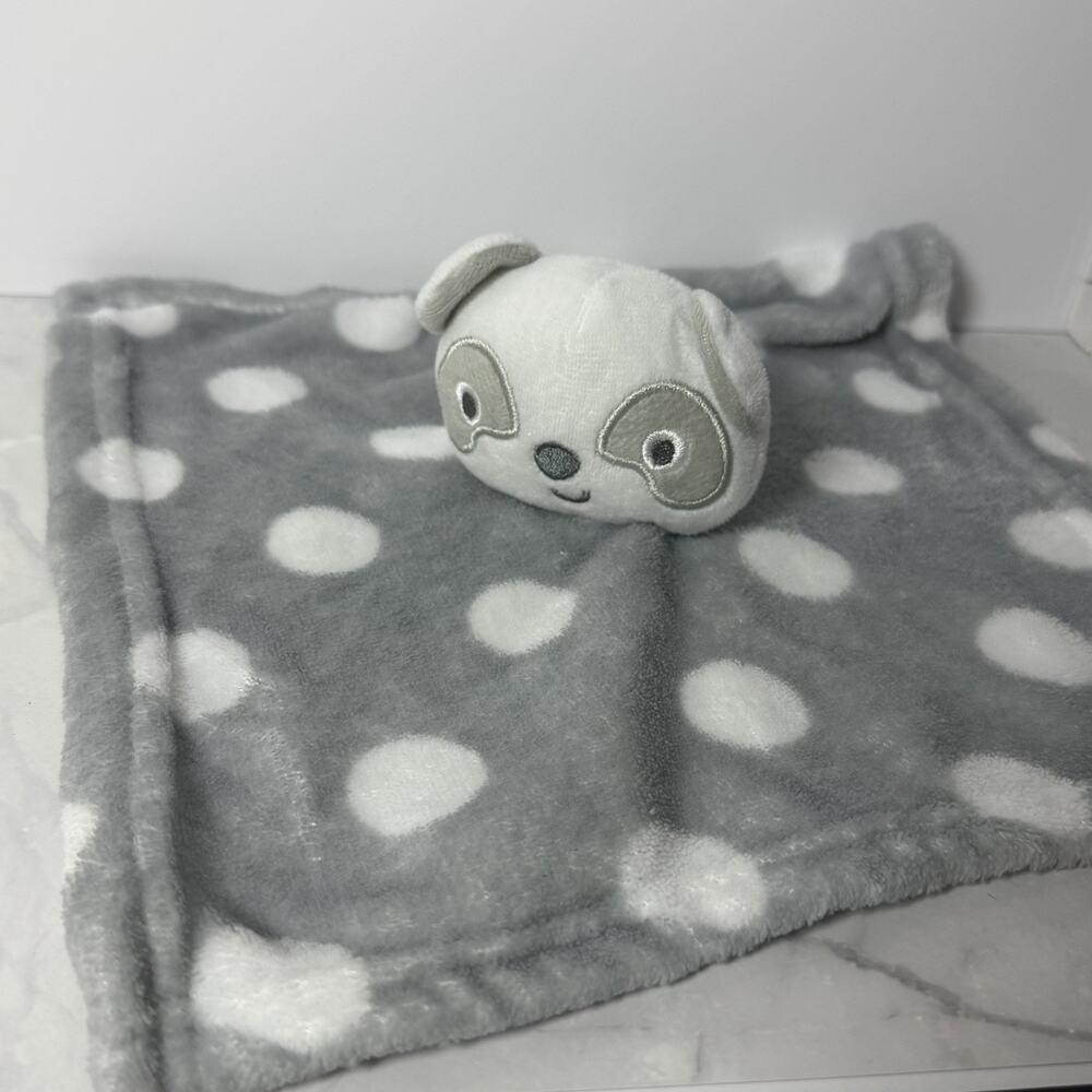 Gentle Steps Panda Bear Gray White Polka Dot Security Blanket Lovey Plush Lovey